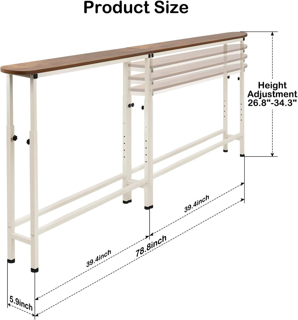 Narrow Console Table, 78.8" Sofa Table Adjustable Height Behind Couch Table