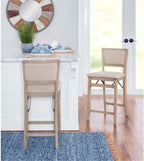 Pemberly Row Folding Counter Stool, Solid Wood Construction, Graywash Finish, Fabric Padded Back and Seat, 37 in Tall, 17 x 20 in Dimensions, Fully Assembled, Easy Storage, Extra Seating for Kitchen