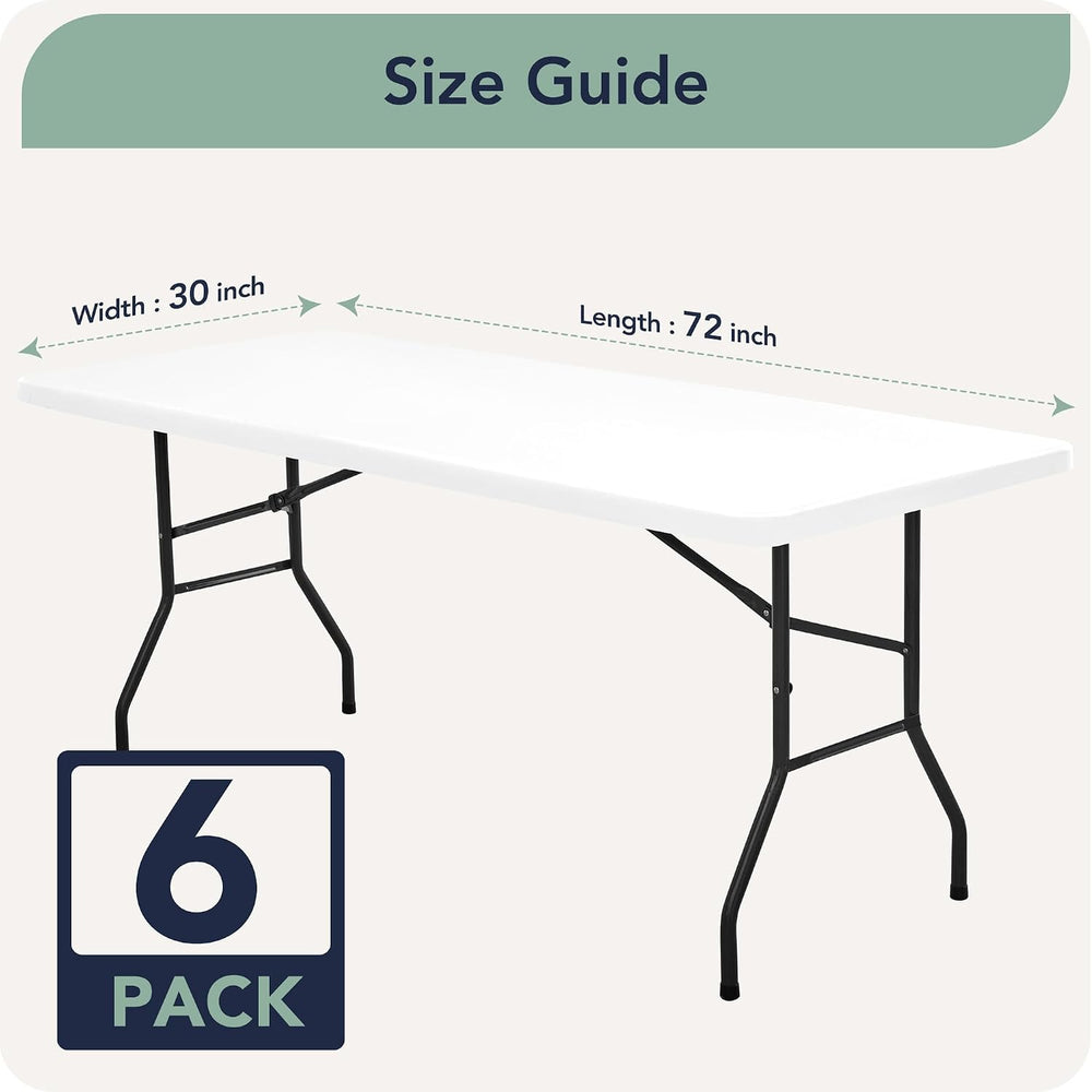 6ft Fitted Tablecloth Rectangle 6-Pack, White Elastic Table Cover