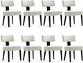 Dining Chairs Set of 8, Fabric Upholstered Wood Kitchen Chairs, Armless Linen Curved Backrest Accent Chair Farmhouse Modern Dining Chairs with Foot Pad for Kitchen/Living Room/Restaurant/Cafe-Beige