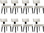 Dining Chairs Set of 8, Fabric Upholstered Wood Kitchen Chairs, Armless Linen Curved Backrest Accent Chair Farmhouse Modern Dining Chairs with Foot Pad for Kitchen/Living Room/Restaurant/Cafe-Beige