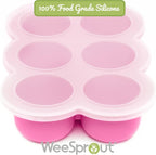 WeeSprout Silicone Freezer Tray with Clip on Lid Perfect Food Storage Container for Homemade Baby Food, Vegetable, Fruit Purees, and Breast Milk (Bright Pink, Six 3 Ounce Sections)