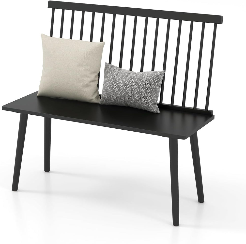 Giantex Dining Bench with Back, Black Windsor Bench with Spindle Back & A...