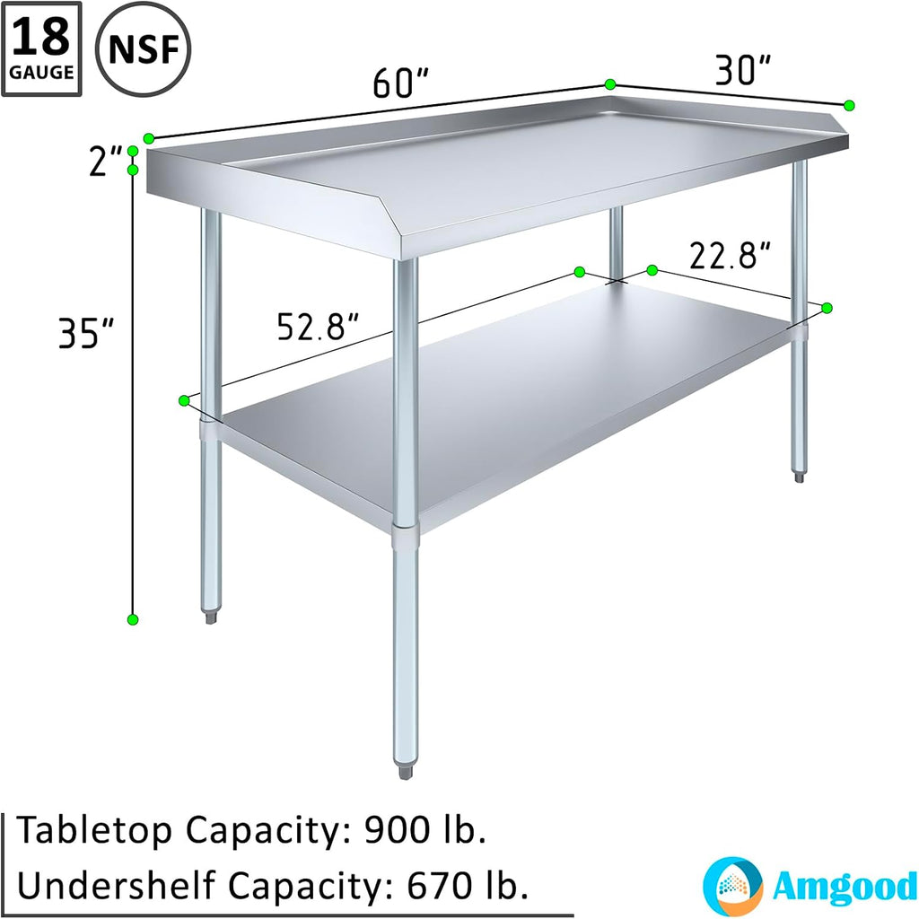 AmGood Commercial Work Table with Backsplash and Sidesplashes | Height: 35" | Stainless Steel Prep Table for Kitchen, Restaurant, Garage, Laundry | NSF (60" Long x 30" Deep)