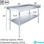 AmGood Commercial Work Table with Backsplash and Sidesplashes | Height: 35" | Stainless Steel Prep Table for Kitchen, Restaurant, Garage, Laundry | NSF (60" Long x 30" Deep)
