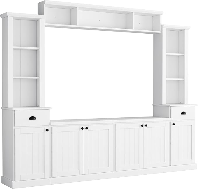 Merax Minimalist 103" Entertainment Wall Unit Set with Overhead Bridge f...