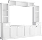 Merax Minimalist 103" Entertainment Wall Unit Set with Overhead Bridge for TVs Up to 75", Modern Large Media Console with Adjustable Shelves, Ample Storage Cabinets & Drawers for Living Room, White
