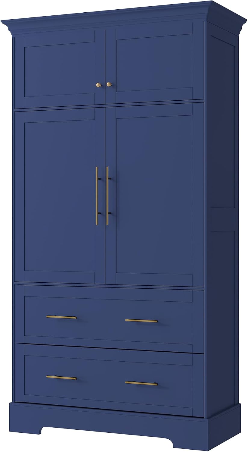 Farmhouse Freestanding Kitchen Pantry,4 Doors Dining Storage Cabinet with Pul...