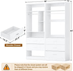Besiost 4FT Closet Systems with 5 Drawers, 48" Closet Organizer System | Wood Closet Organizer with 2 Hanging Rods & 7 Shelves, Heavy Duty 48" Walk-in Closet for Nusery, White (48"L x 15" W x 80" H)
