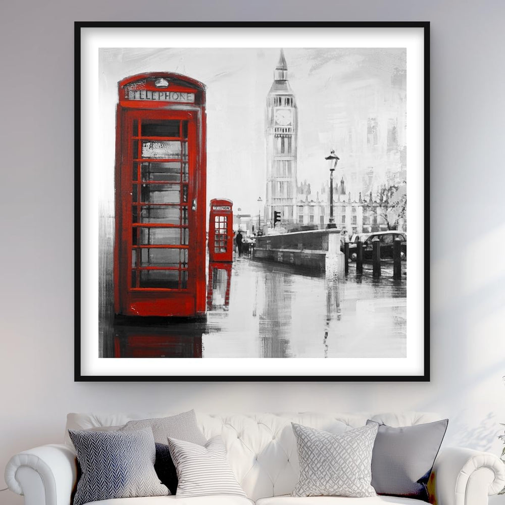 Begin Home Decor C1FM4848PX09R2 48 x 48 in. Red Phonebooth with Big Ben - Bla...