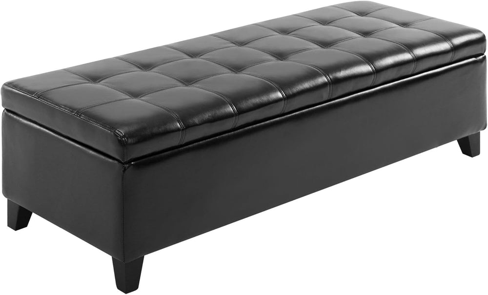51inches Rectangular Tufted Faux Leather Storage Ottoman Black Modern Premium...