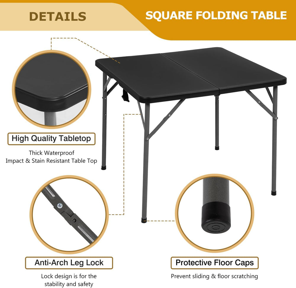 FDW 34" Folding Card Table Plastic Table Portable Square Height Dining T...