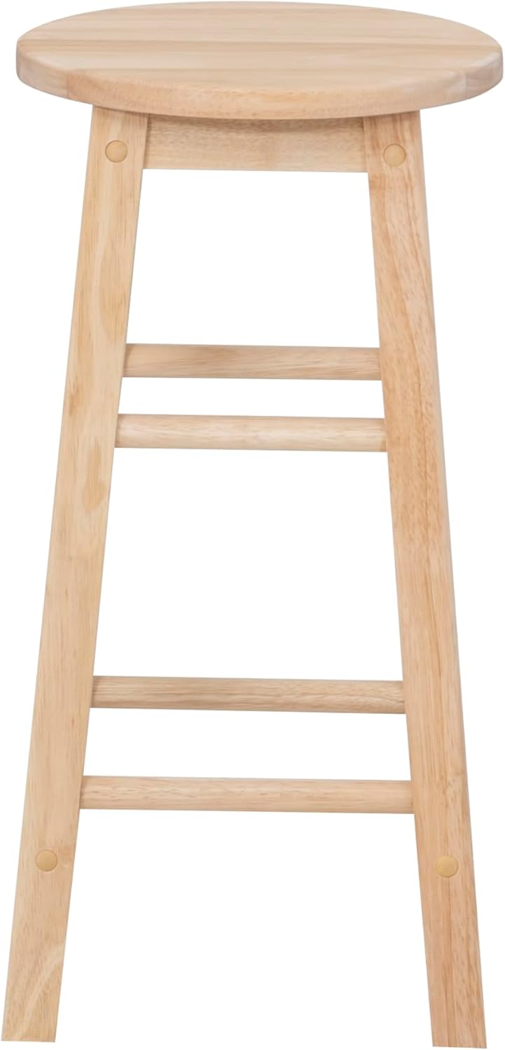 Linon Zeke Unfinished Solid Wood Backless Round Counter Stool with 24 Inch Se...
