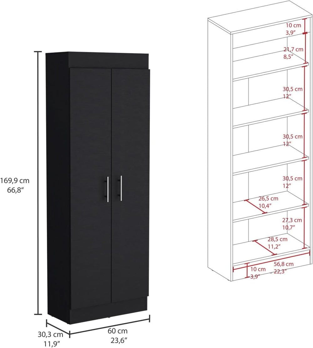 Nepal Pantry Cabinet, Space-Efficient 2-Door Design with Multiple Shelves for...