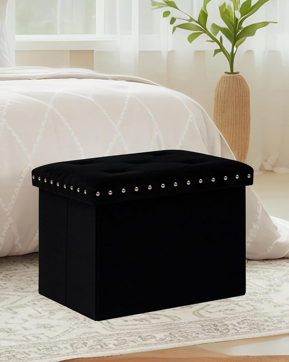 B FSOBEIIALEO Storage Ottoman Cube, 16.5" Velvet Folding Ottoman, Black ...