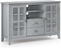 SIMPLIHOME Artisan TV Stand - 53 inch Wide Solid Wood Tall Media Console in Fog Grey, Contemporary Entertainment Center for Living Room for TVs up to 60 Inches with Drawers and Cable Management