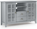 SIMPLIHOME Artisan TV Stand - 53 inch Wide Solid Wood Tall Media Console in Fog Grey, Contemporary Entertainment Center for Living Room for TVs up to 60 Inches with Drawers and Cable Management