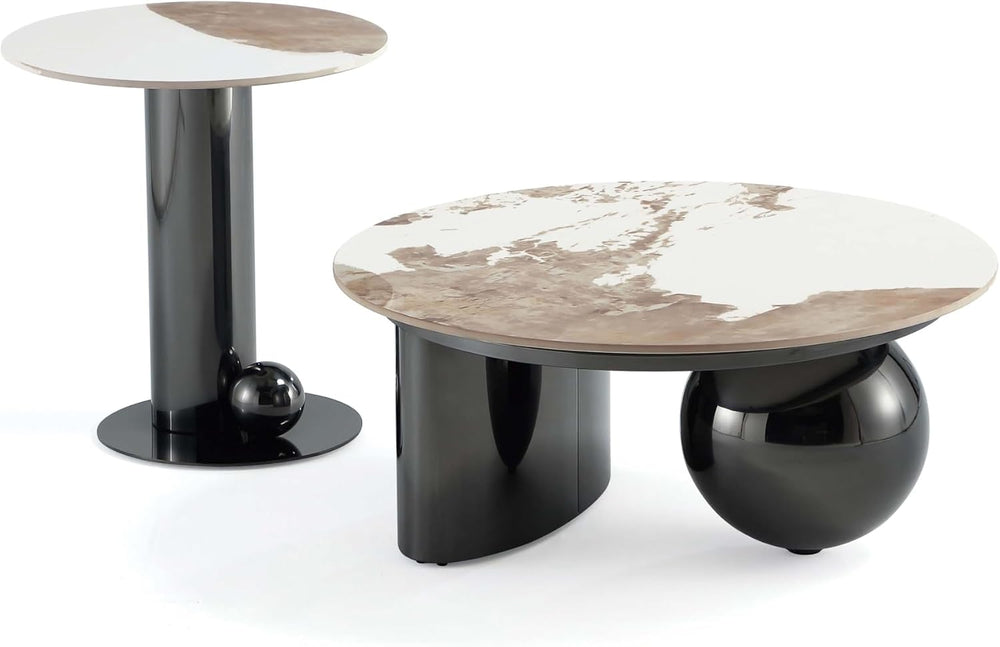 Manhattan Comfort Laurel 2 Piece Set, Round End and Coffee Tables with Sinter...