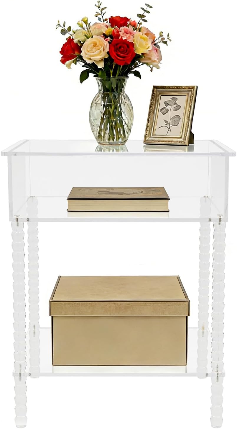 Acrylic Side Table, End Table with Storage, Small Bedside Table Accent Table,...