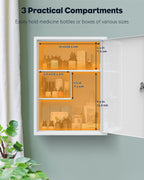 Uniclife Wall Mount Medicine Cabinet with Key Lock, Locking First Aid Cabinet, Lockable Medical Cabinet, Large Capacity Medicine Organizer, Secure Steel Wall Cabinet Metal Storage Box, White