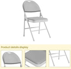 IDEALHOUSE 4 Pack Folding Chairs with PU Leather Padded Cushion, 350Lbs Capacity, Lightweight Ergonomic Design, Metal Frame, Indoor Outdoor Portable Stackable Seats for Home Office Party Events, Gray