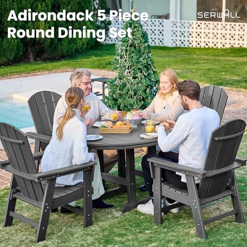 SERWALL 5-Piece Patio Dining Set, 45" Table & 4 Adirondack Chairs, Grey