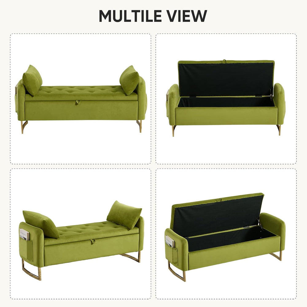 48" End of Bed Bench, Modern Storage Benches with Button-Tufted, Velvet ...