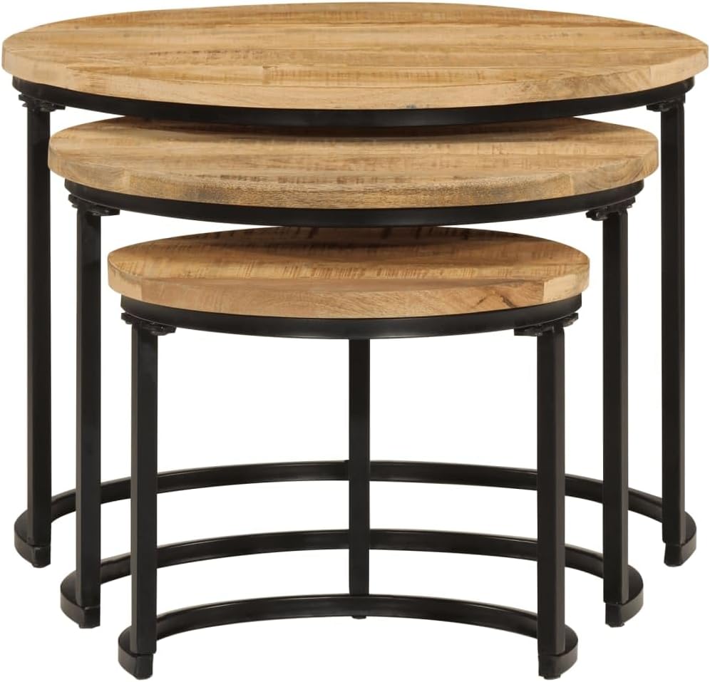 Nesting Tables 3 pcs Solid Mango Wood | Space Saving, Sturdy Tabletop, Versat...