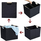 HOONEX Large Collapsible Storage Bins, Linen Fabric, 2 Pack, Storage Baskets with Wooden Carry Handles and Sturdy Heavy Cardboard, for Home, Office, Car, Nursery, Dark Grey