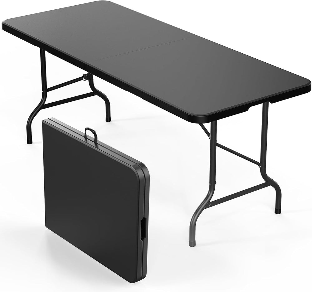 Bonnlo Folding Table 6ft, Portable Collapsible Plastic Black Long Tables for ...