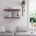 Floating Shelf, Set of 3 Wall Shelf, 24 in W x 12.75 in D x 2 in H Wooden Floating Wall Shelf with Invisible Brackets for Living Room/Bedroom/Bathroom/Kitchen Storage and Decor, Walnut