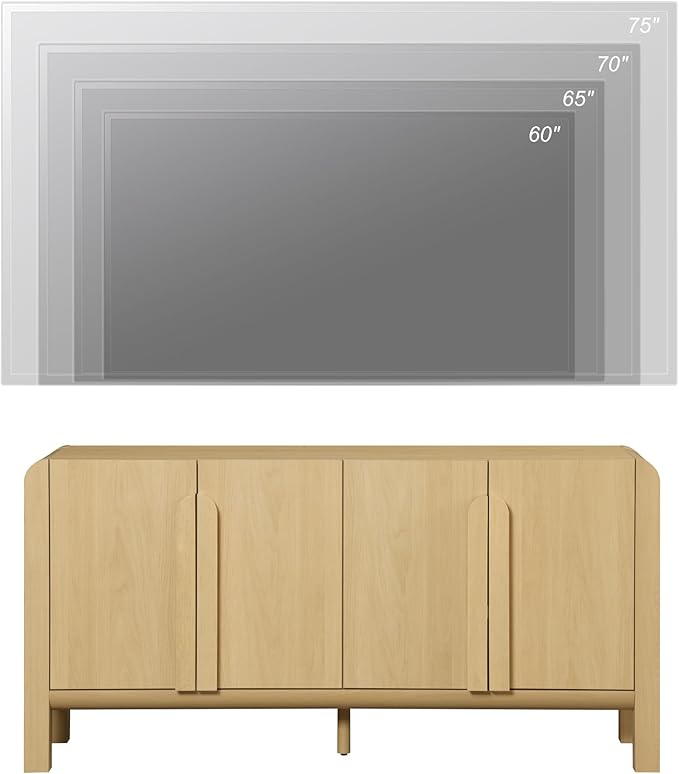 WAMPAT Modern TV Stand for TVs Up to 75 inches, 63" W Farmhouse Entertainment Center with Adjustable Shelf and 4 Doors, Media Console Table TV Cabinet for Living Room, Oak