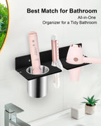 Hair Tool Organizer, Hair Dryer Holder with Heatproof Steel Cups, Acrylic Vanity Organizer for Curling Iron, Flat Iron & Hair Brushes, Perfect for Bathroom (Black, Compact)