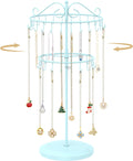 MODOWEY Rotating Necklace Holder Organizer Display Stand with 42 Hooks, 2 Tier Adjustable Metal Tree for Long Necklace Hanger Selling, Tall Spinning Bracelet Storage Rack for Men Women, Blue