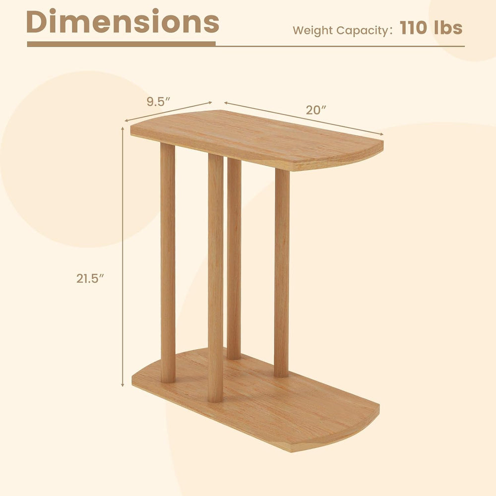 Giantex C-Shaped Teak Wood Side Table, Set of 2 Narrow 2-Tier Couch Tables th...