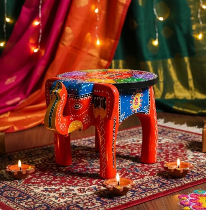 End Table, Handmade Wooden Elephant Side Table, Small Round End Table, Nights...