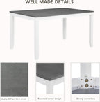 Harper & Bright Designs 58.5" Lx34.5 W Solid Wood 7-Piece Dining Table Set for 6, Grey White Two-Tone Kitchen Dining Room Set with 6 Upholstered Chairs, Rubber Wood Frame, 330LBS Capacity