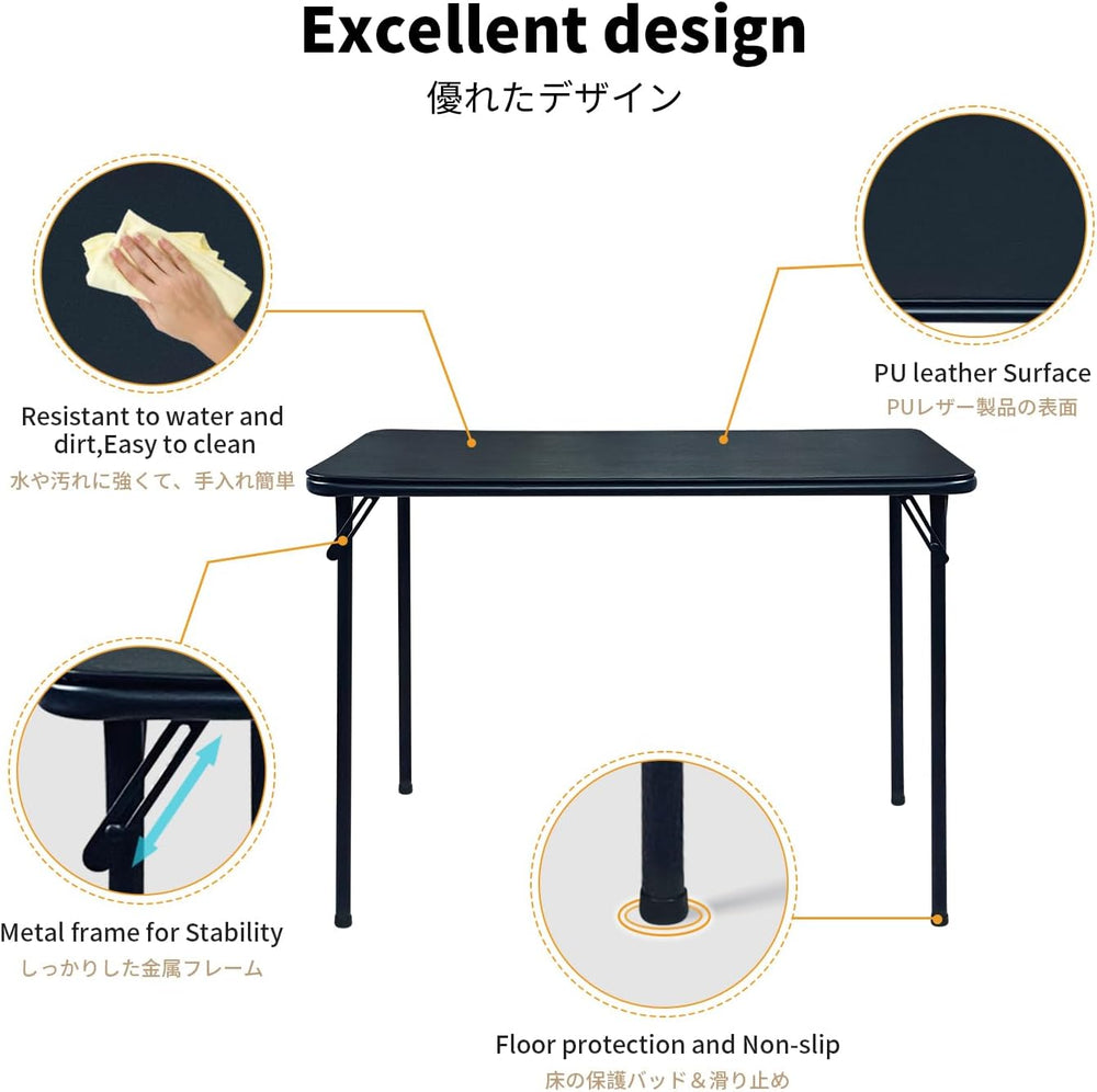 BOOSDEN Folding Card Table and Chairs Set for Indoor Outdoor, 2 Pack, Black |...