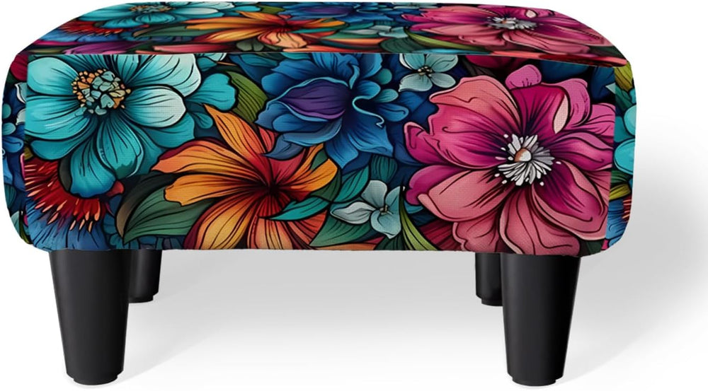 Flower Small Foot Stool Ottoman, Vintage Floral Linen Footrest for Couch | So...