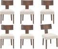 chairus Dining Chairs Set of 6, Upholstered Farmhouse Kitchen Chairs with Dark Brown T-Shape Wood Back Armless Dining Room Chairs with Soft Wide Seat, Linen Beige