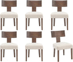chairus Dining Chairs Set of 6, Upholstered Farmhouse Kitchen Chairs with Dark Brown T-Shape Wood Back Armless Dining Room Chairs with Soft Wide Seat, Linen Beige