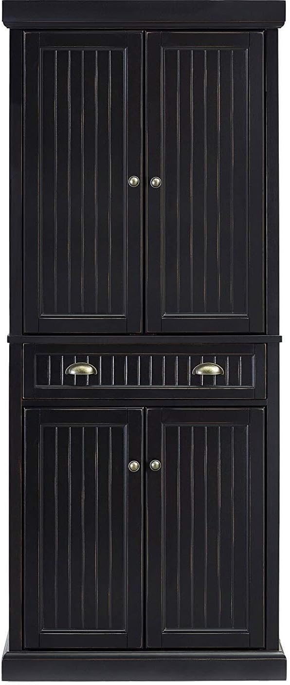 HomeStock Kitchen Pantry Cabinet - 30" Wide Storage - Distressed Black F...
