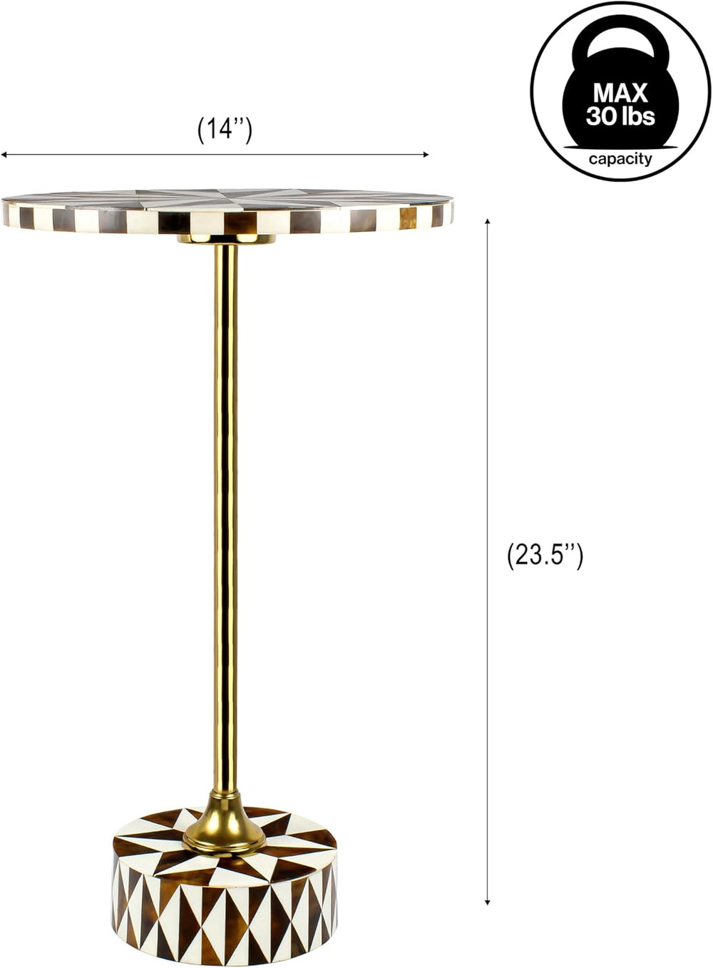 JONATHAN Y Calix 23.5" Round Compass Rose Pedestal Drink Table, Dark Bro...