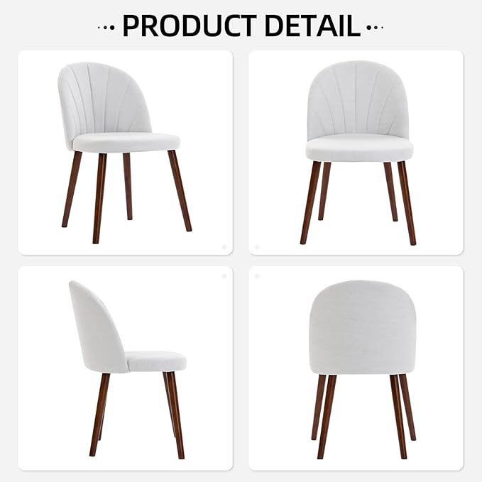 Fabric Dining Chairs Set of 4, Upholstered Mid Century Modern Dining Chairs, Armless Accent Chair with Walnut Wood Legs for Kitchen, Living Room, Dining Room, White