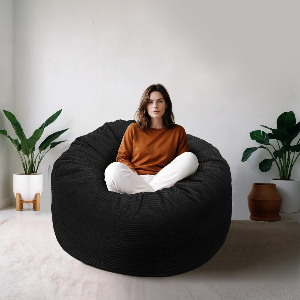 Bean Bag Chairs for Adults, Giant Bean Bag Chairs with Memory Foam Big Sofa for Reading, Gaming Cozy Chair, 4FT Bean Bag with Plush Microfiber Removable Cover, Black