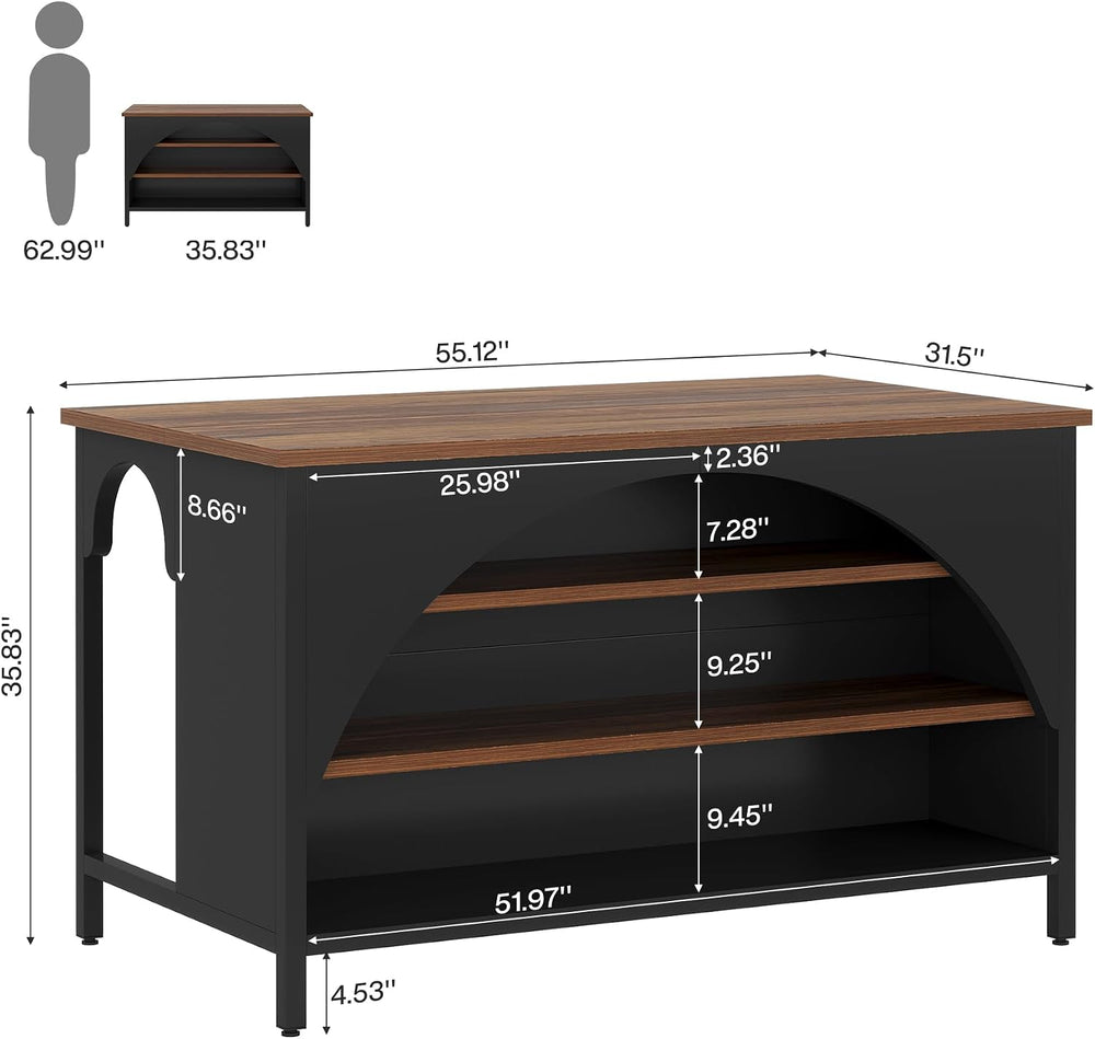 Tribesigns Kitchen Island with 3 Storage Shelves, 55" W Kitchen Shelf wi...