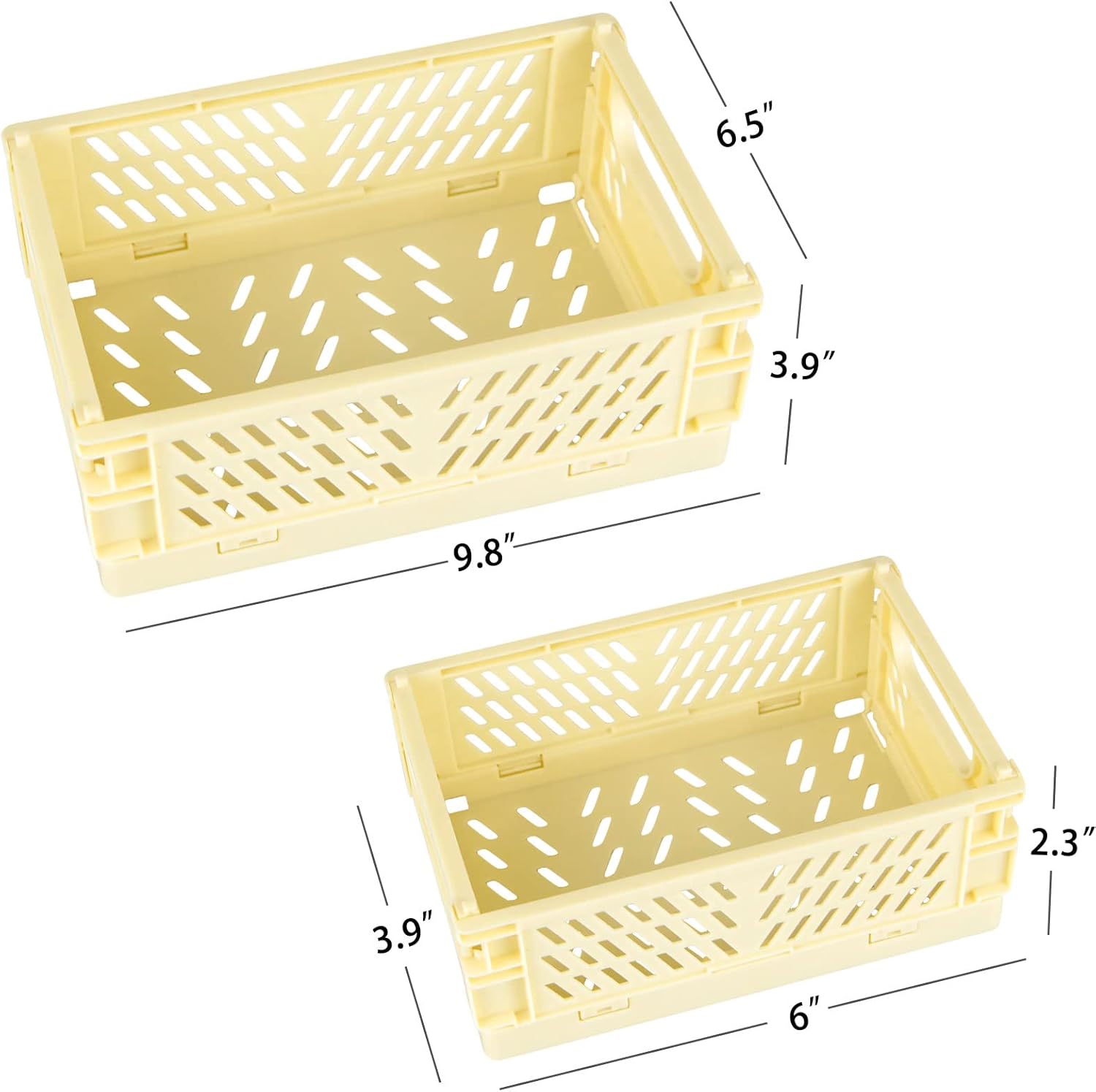 Tixill 2-Pack Mini Foldable Plastic Baskets for Organizing and Storage, Collapsible Storage Crate for Home Kitchen Bedroom Bathroom Office (9.8x6.5x3.8, Yellow)
