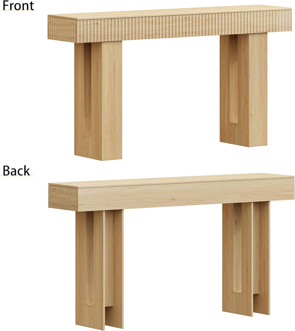 63-Inch Long Entryway Console Table with a Fluted Design, Thick Wood Farmhous...