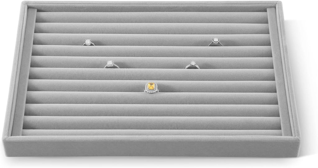 Ring Display Tray, Velvet Jewelry Trays,Premium Ring Organizer,Luxury Stud Earring Organizer,Grey Jewelry Storage