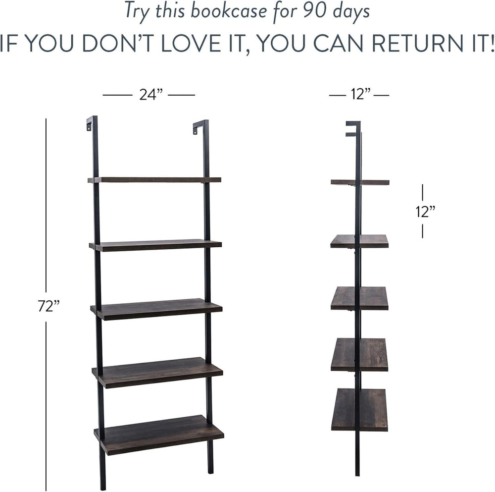Nathan James Theo 5-Shelf Wood Modern Bookcase, Open Wall Mount Ladder Booksh...